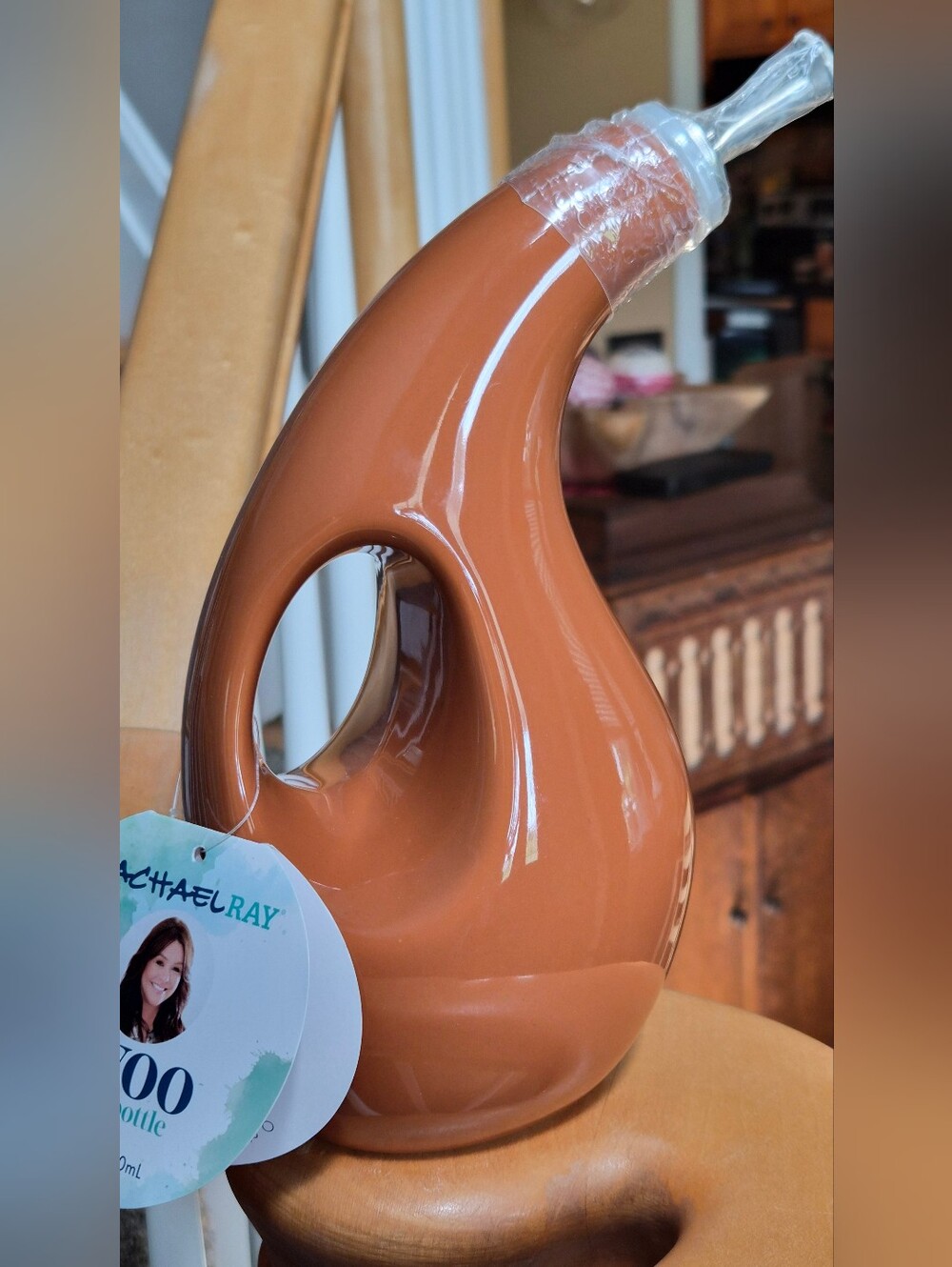 Rachael Ray EVOO Stoneware Oil Vinegar Bottle 24oz Orange Rust